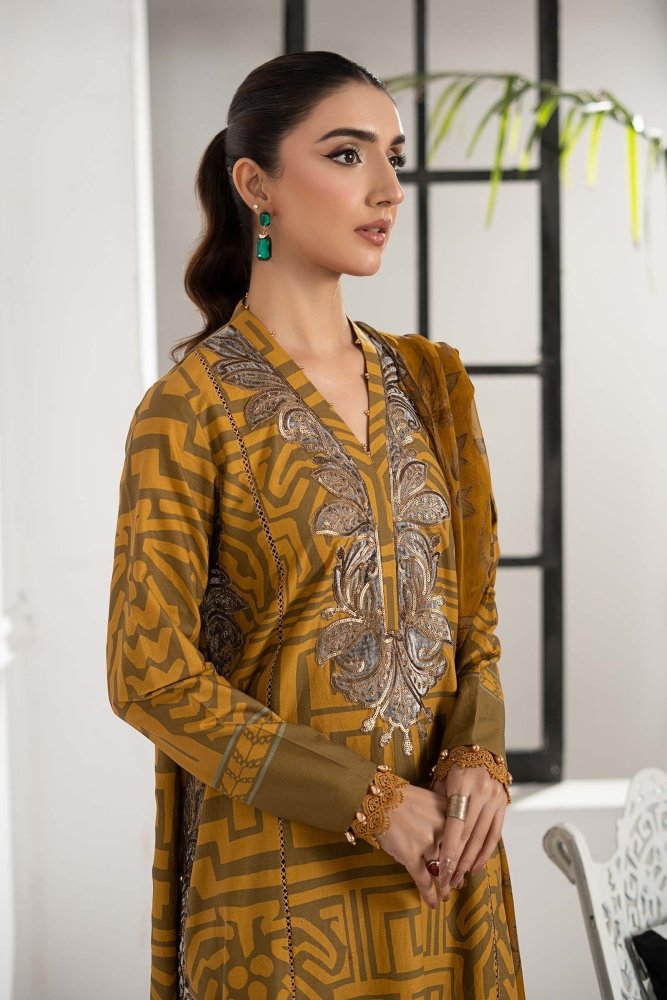 3PC DIGITAL PRINTED SILK SUIT WITH PATCHES - SR - 670 - Rangoli Store