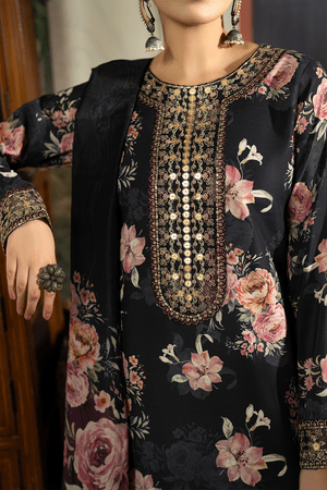 3PC DIGITAL PRINTED SILK SUIT WITH PATCHES - SR - 677 - Rangoli Store